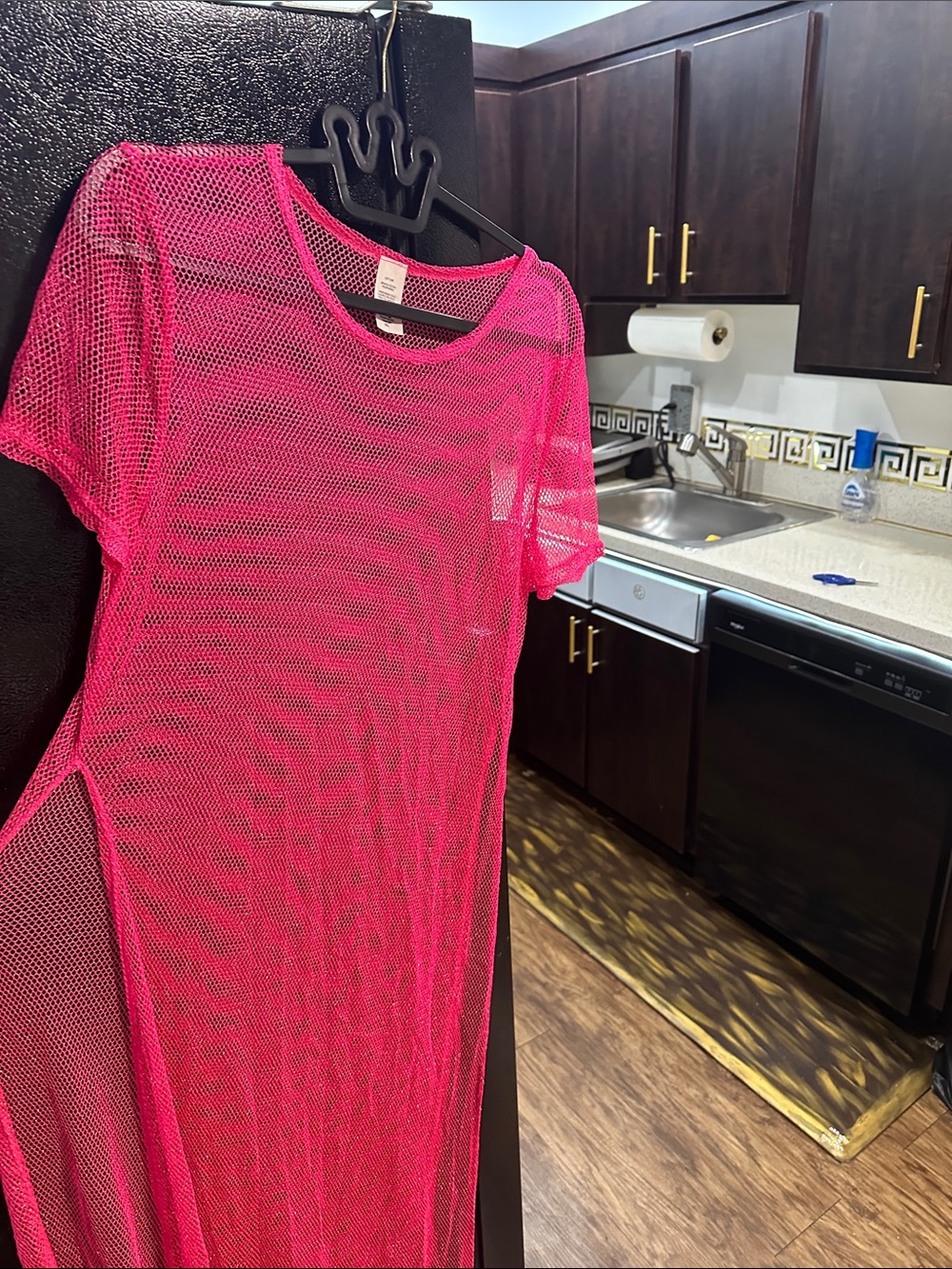 Sheer Hot Pink Mesh Maxi Swim Cover-Up